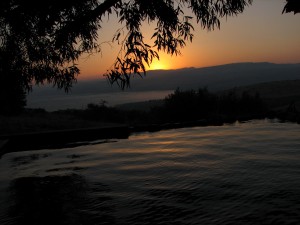 Pôr do sol, foto tirada de Ramát Golan com vista para o Mar da Galiléia